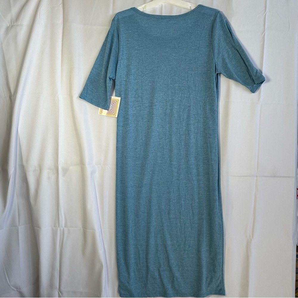 LuLaRoe Women’s Julia Midi Dress Teal Blue Short Sleeve Sz Medium NWT - Picture 7 of 8